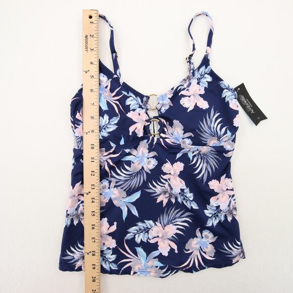 Ambrielle Tankini Top Navy Floral Tropical O Ring Cutout Padded Swim Top Small - Picture 4 of 10